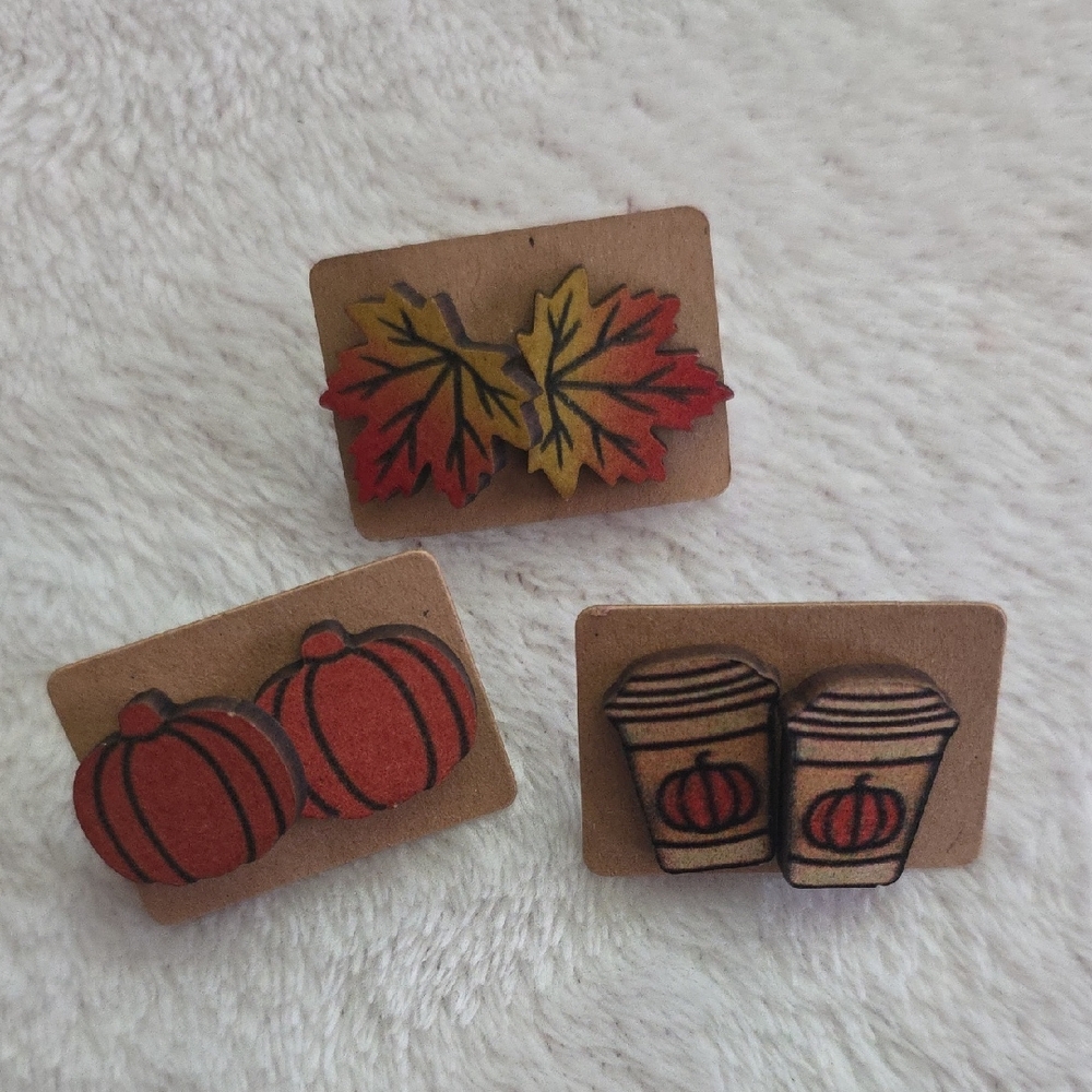 Autumn Leaf and Pumpkin Earrings Set